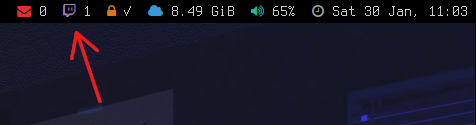 A part screenshot of my Polybar panel showing the amount of online channels on Twitch
