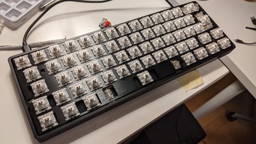 My keyboard build in progress, showing the keyboard without the keycaps.