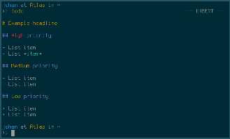 A screenshot of my colourful plaintext to-do list